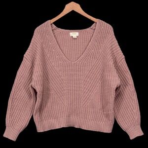 Anthropologie Sweater Large Womens Maeve Pink Wool Blend Chunky Knit Pullover